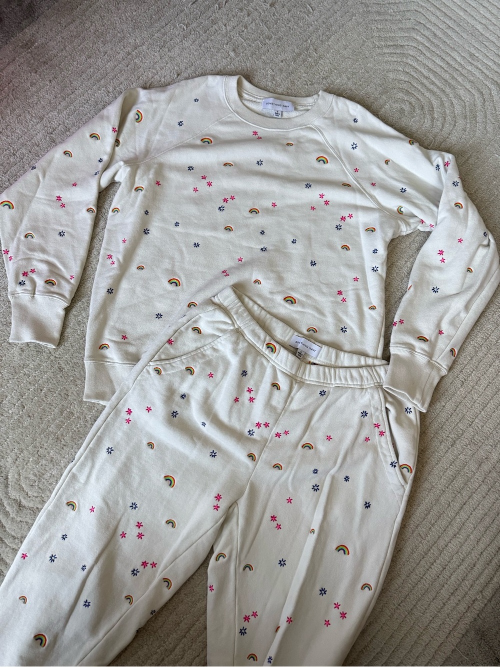 Something Navy Embroidered Rainbows Sweat Set